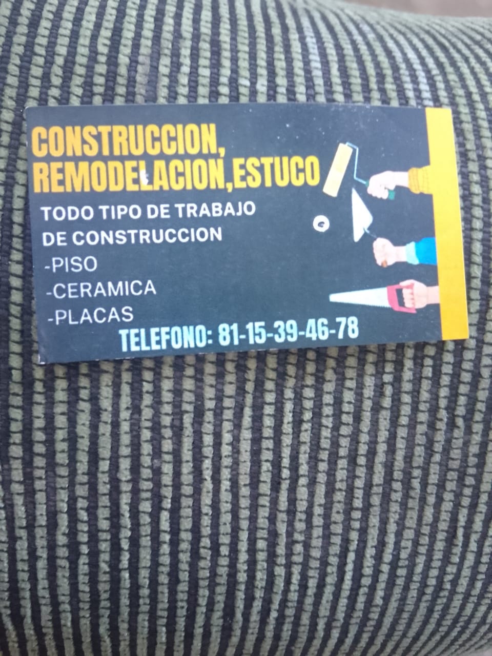 Tarjeta del servicio de construcción, remodelación y estuco